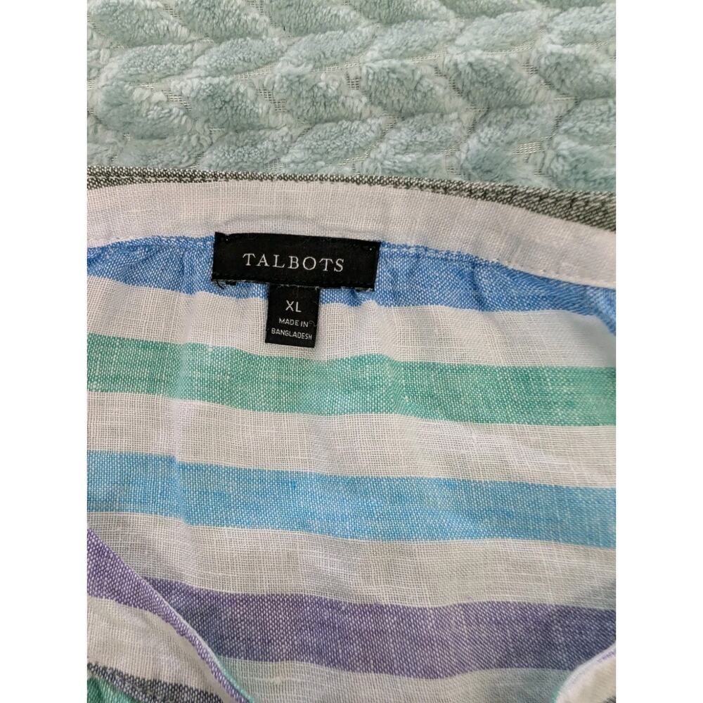 Talbots popover top XL 100% linen Elbow sleeve striped colorful beach coastal - Picture 9 of 9